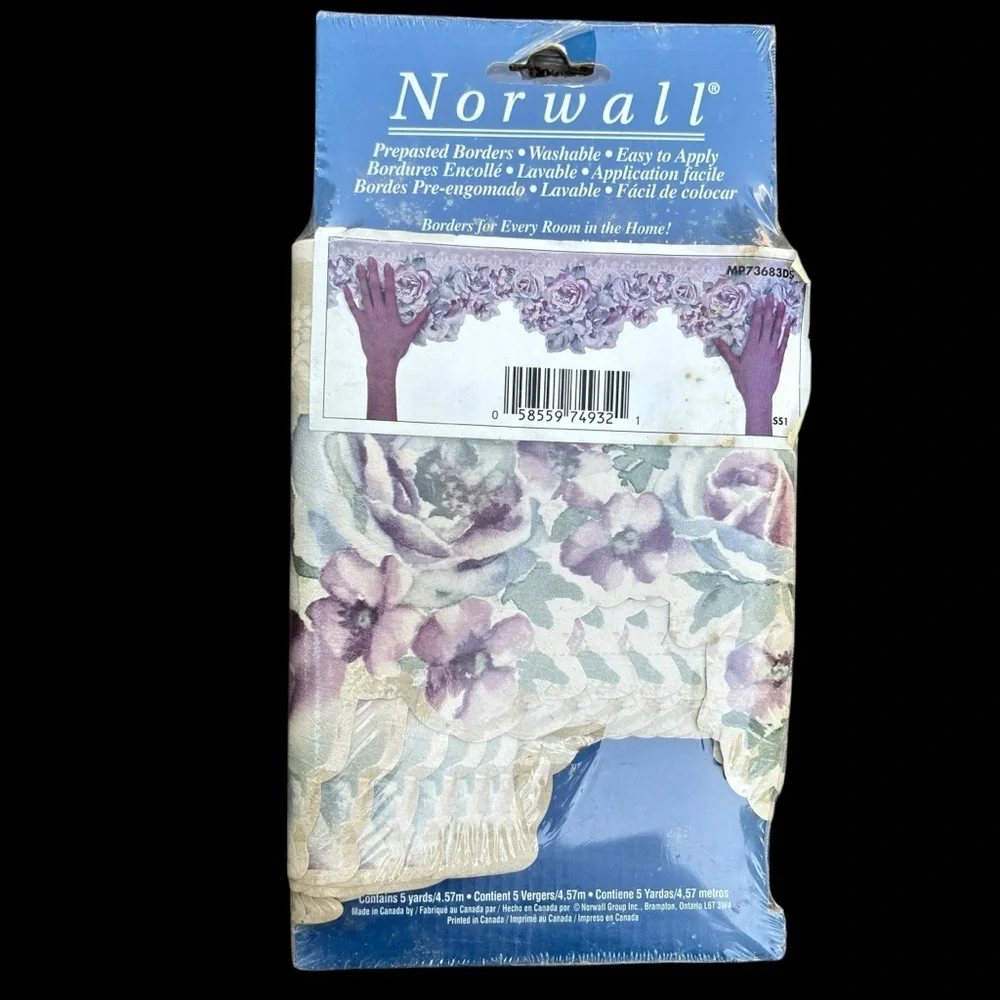Norwall Floral Wallpaper Border Floral LavenderRose pattern. 1 Pkg. 5 yds. NIP